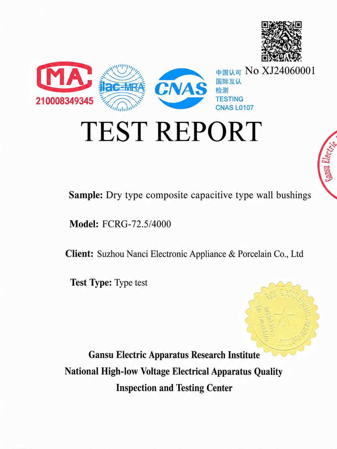 Composite Dry-type Wall Bushing Test Report
